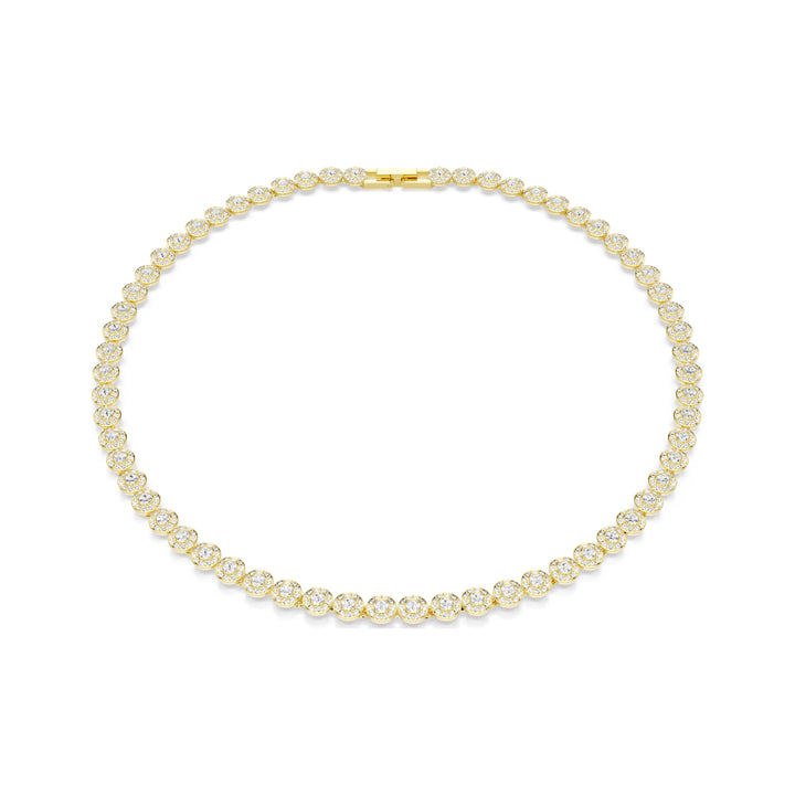 Swarovski Una Angelic necklace with round cut crystals surrounded by a pave halo, 18K gold finish
