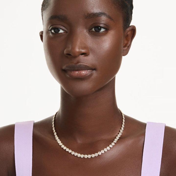 Swarovski Una Angelic necklace, 18K gold-finish with round-cut crystal pavé halo pendant