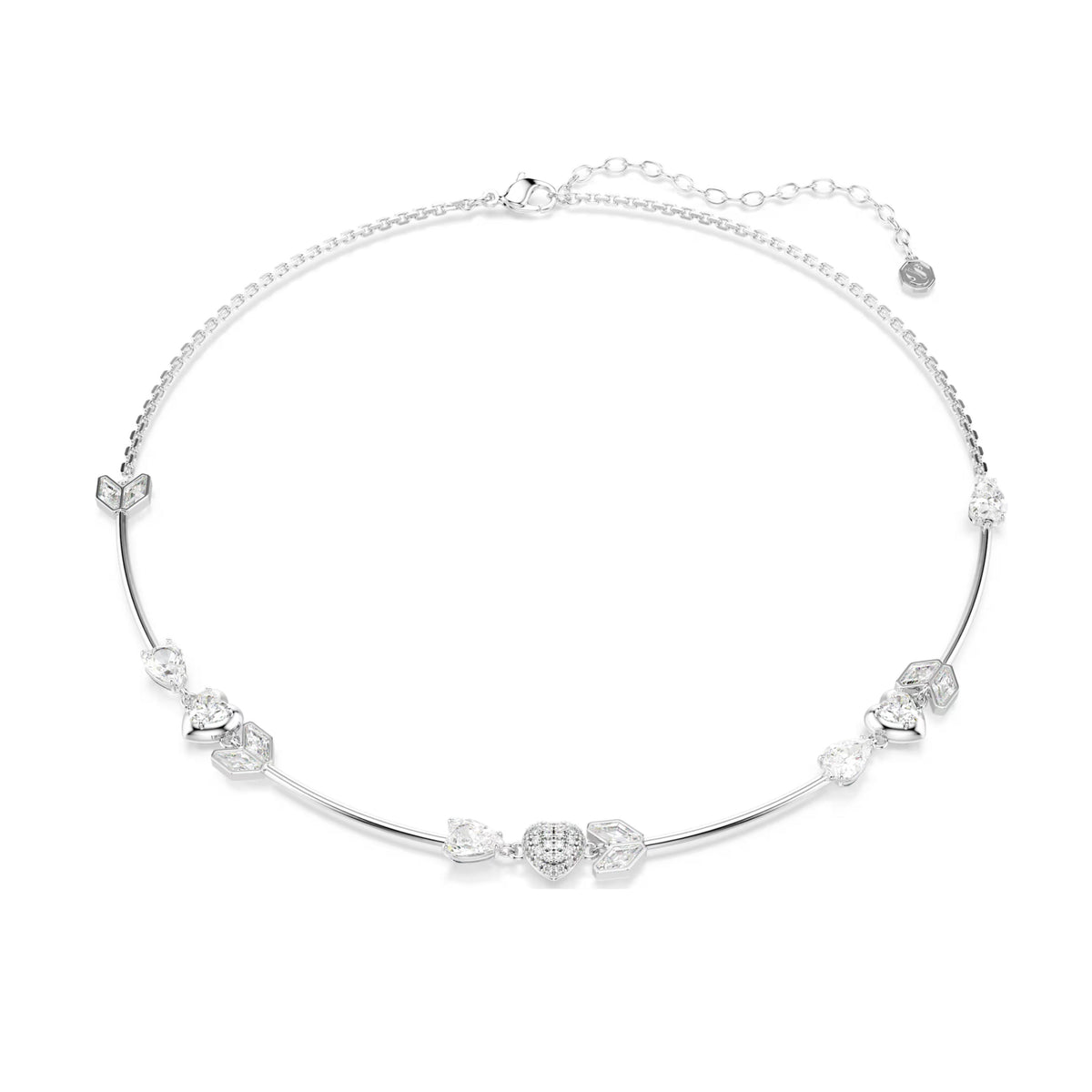 Swarovski Idyllia necklace with a rhodium plated crystal heart and arrow pendant design