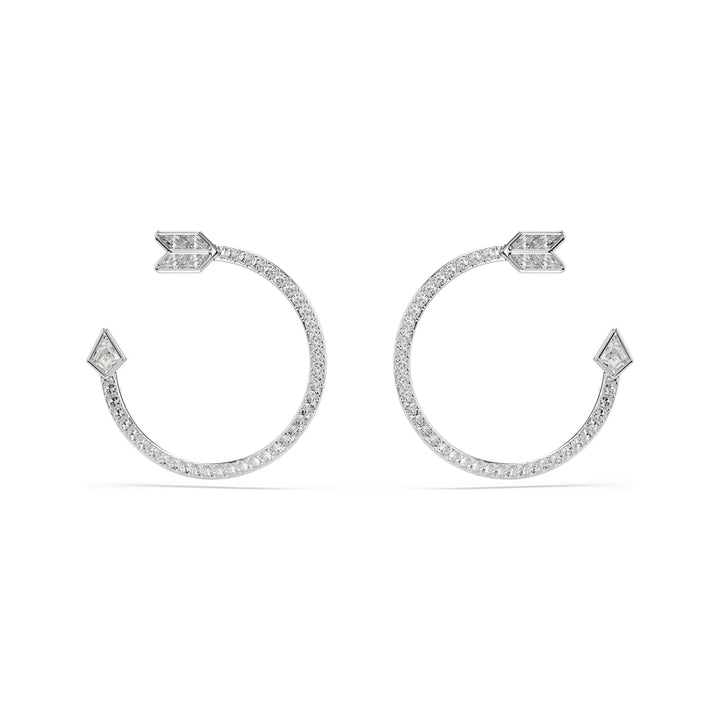 Swarovski Idyllia hoop earrings, rhodium-plated crystal arrow-shaped hoops