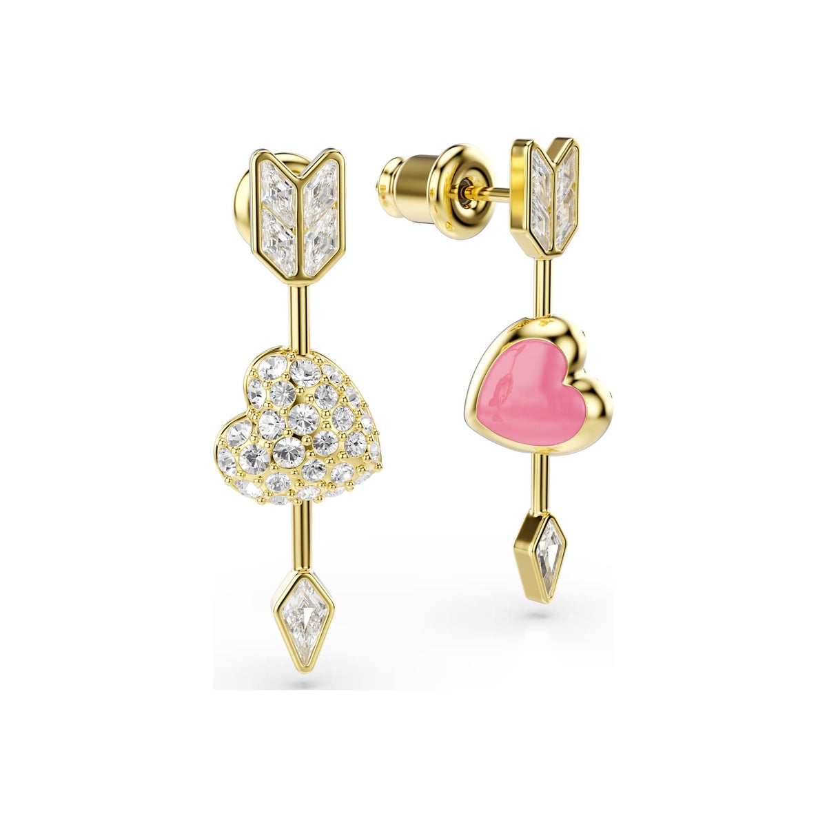 Swarovski Idyllia drop earrings, 18K gold-finish reversible heart and arrow design