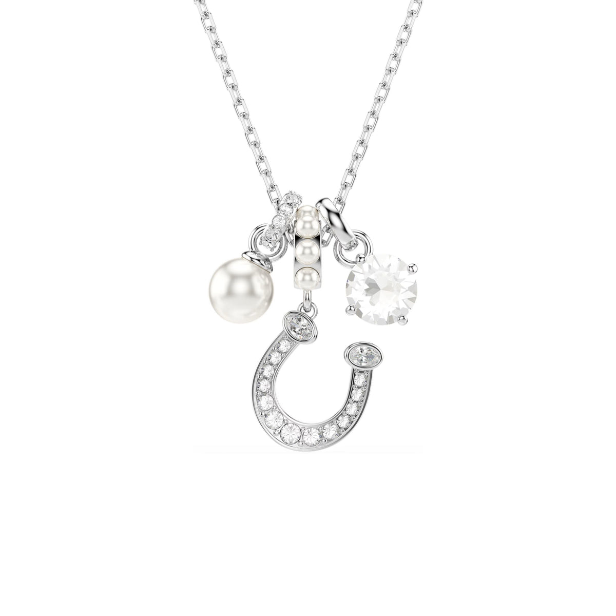 Swarovski Symbolica pendant, rhodium-plated with crystal pearl and horseshoe motif