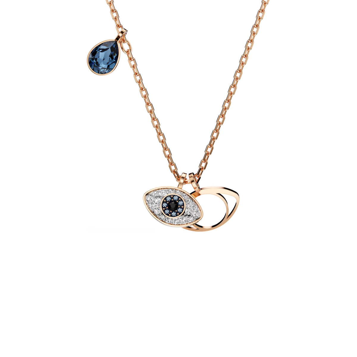 Swarovski Symbolica Evil Eye pendant, 18K rose gold-finish with blue crystal pavé