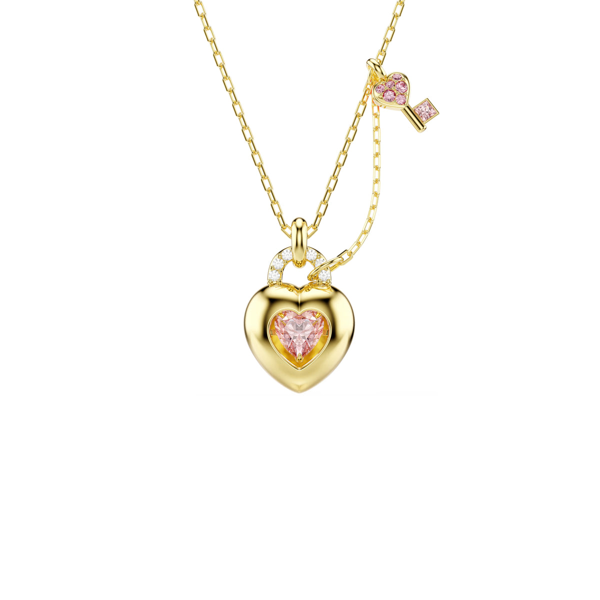 Swarovski Idyllia pendant, 18K gold-finish heart motif with pink crystal key charm