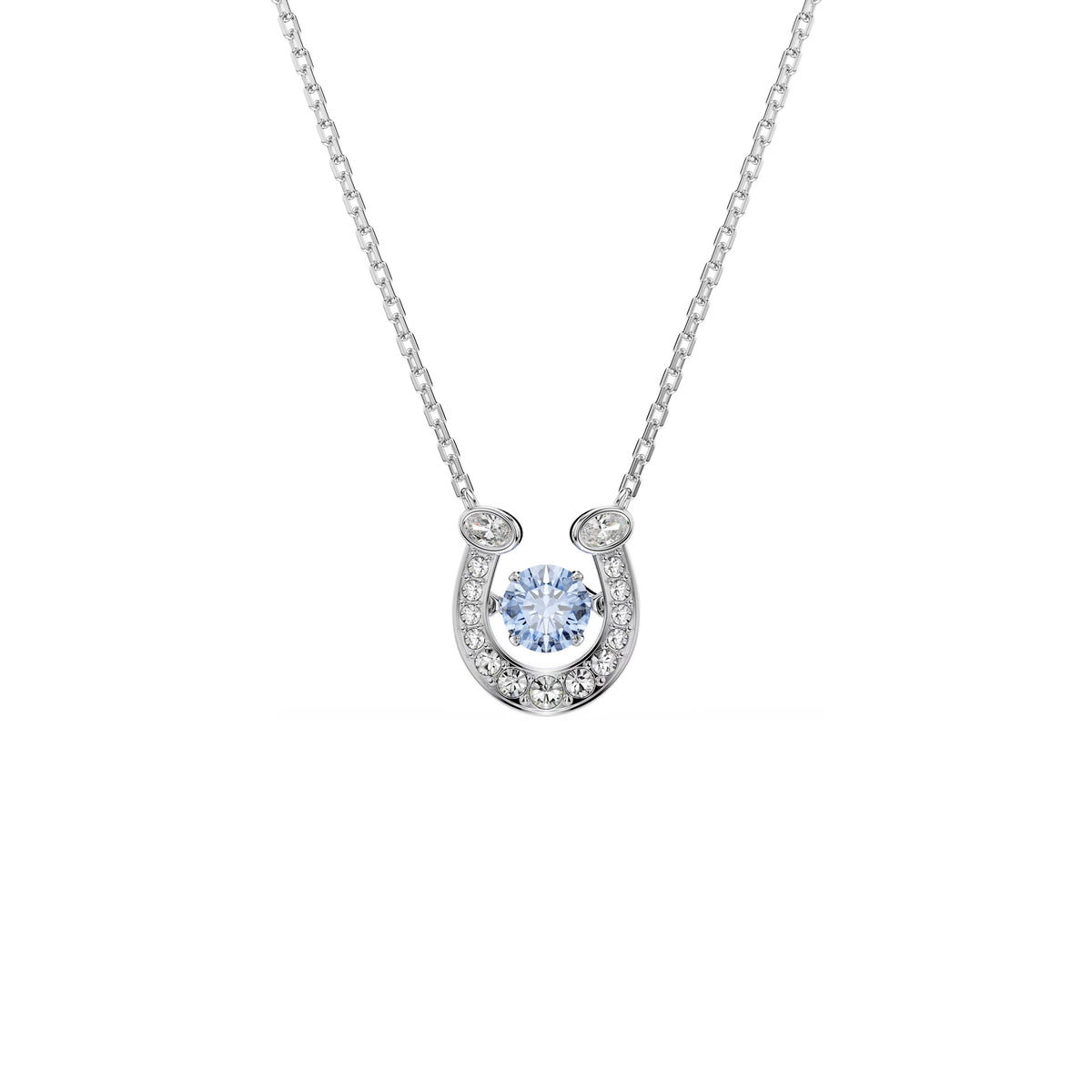 Swarovski Symbolica pendant, rhodium-plated horseshoe motif with blue dancing stone
