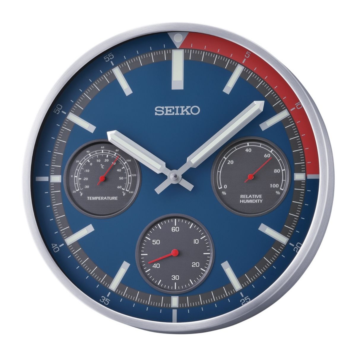 Seiko QXA822-S Wall Clock 33cm Blue Dial Thermometer & Hygrometer | Wrights Jewellers NZ