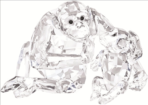 Swarovski crystal chimpanzee mother with baby