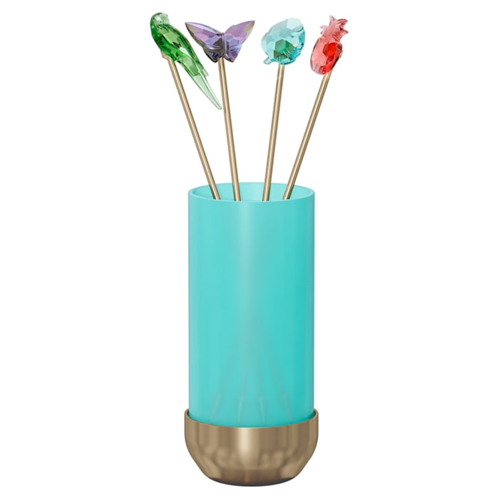 Swarovski crystal cocktail set with blue glass and stirrers