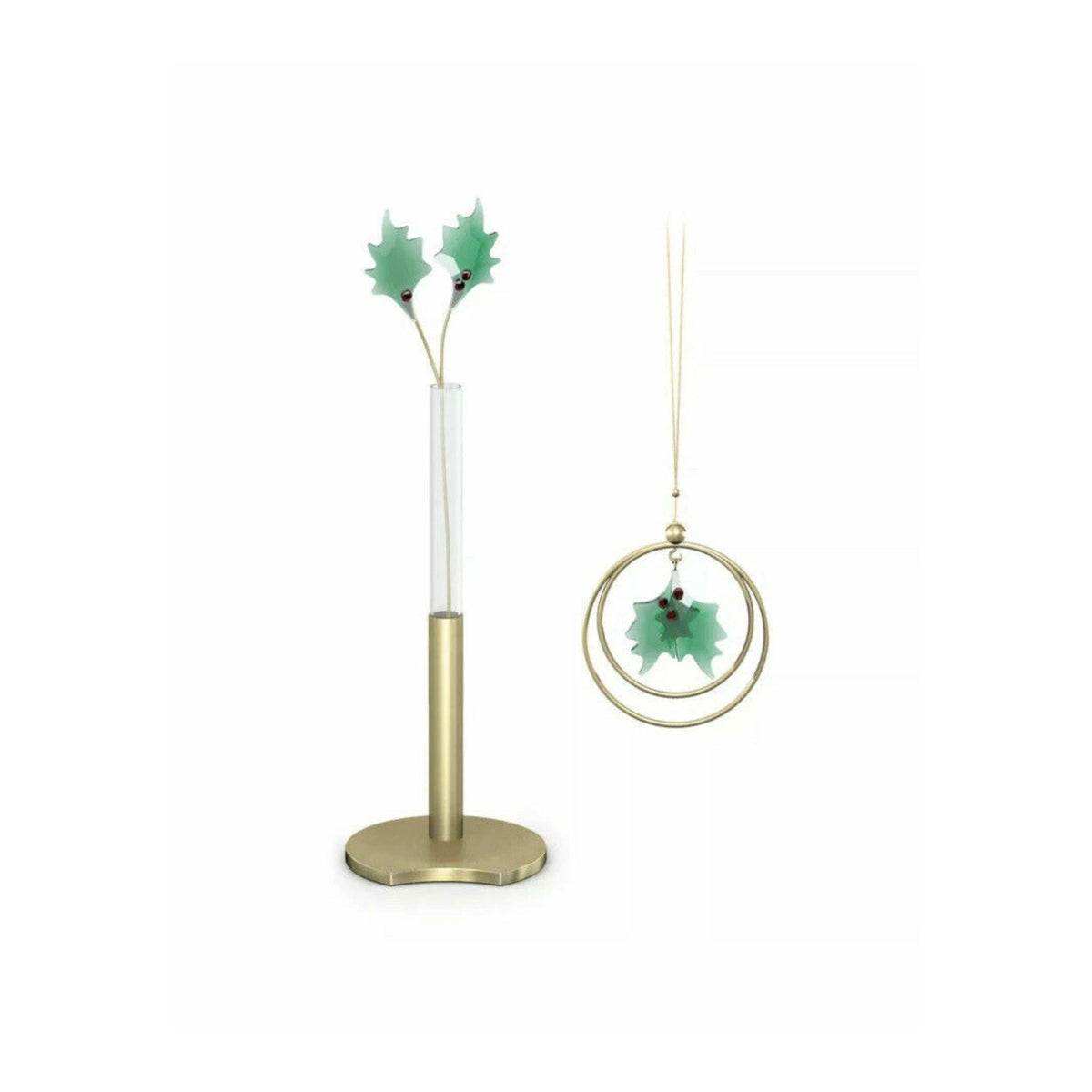 Swarovski Garden Tales Holly Leaves set with crystal sprig, ornament and decorative vase