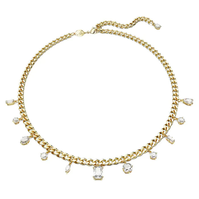 Gold heavy chain necklace with Swarovski crystals hanging from it