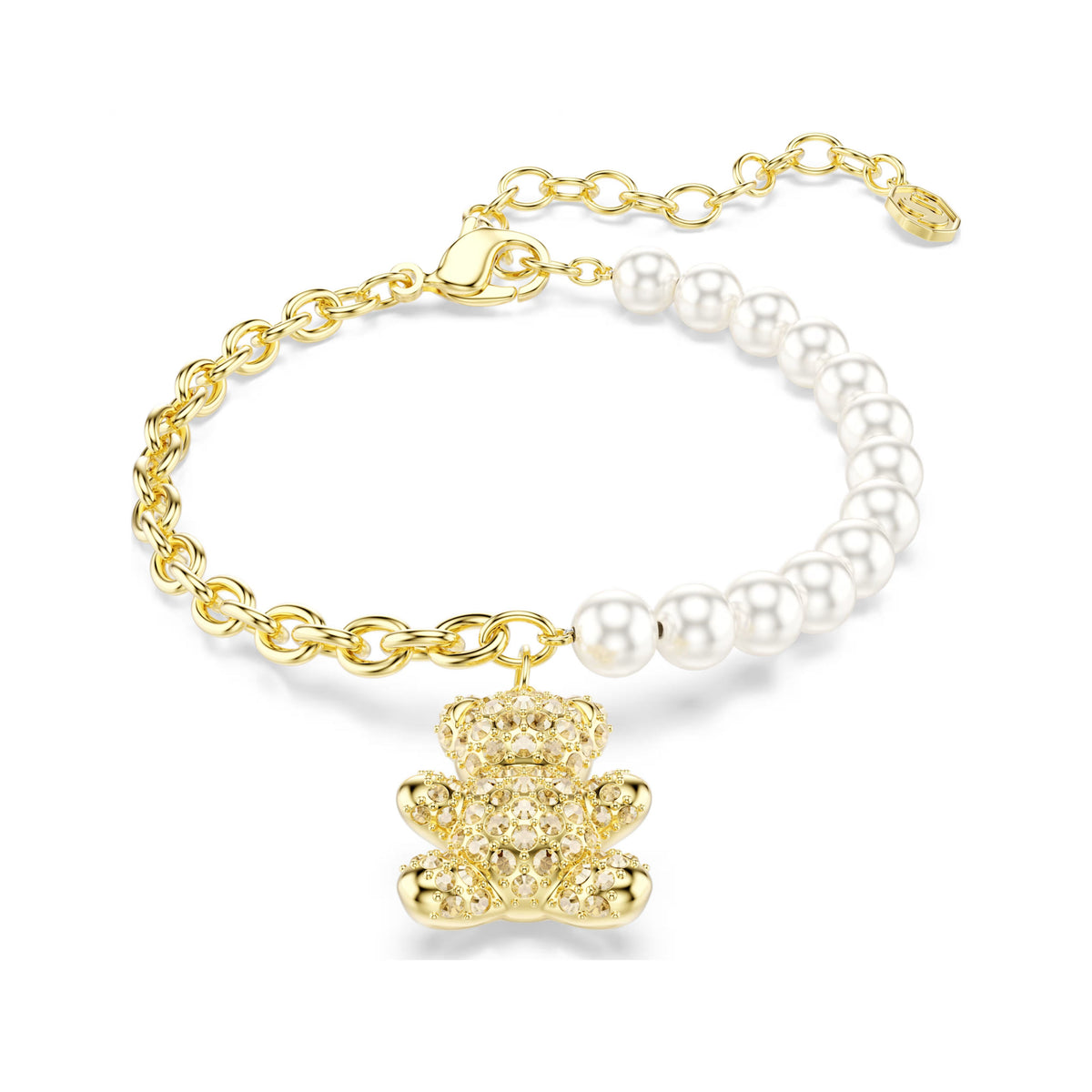 Swarovski Idyllia bracelet, 18K gold finish teddy bear motif with Golden Shadow crystals