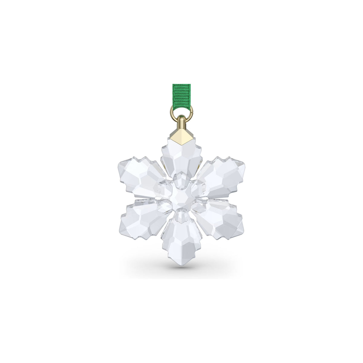 Swarovski Annual Edition 2026 Little Snowflake crystal ornament on green ribbon