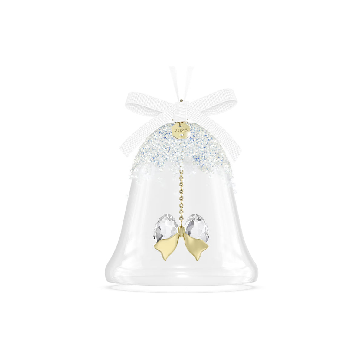 Swarovski Annual Edition 2026 crystal bell ornament with white ribbon
