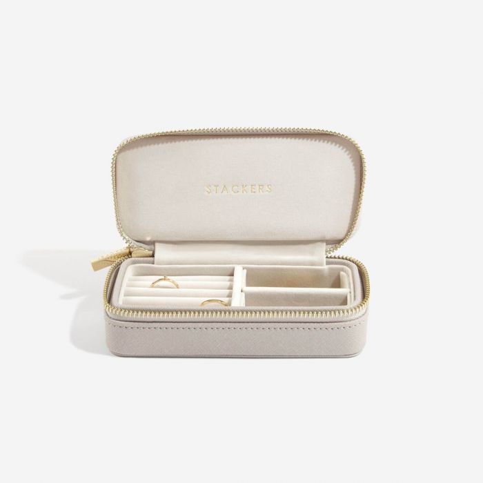 Taupe travel-sized jewellery box with ring section