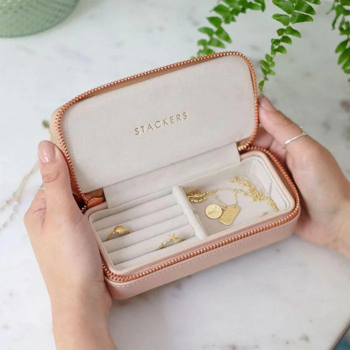 Pink travel jewellery box with ring compartment
