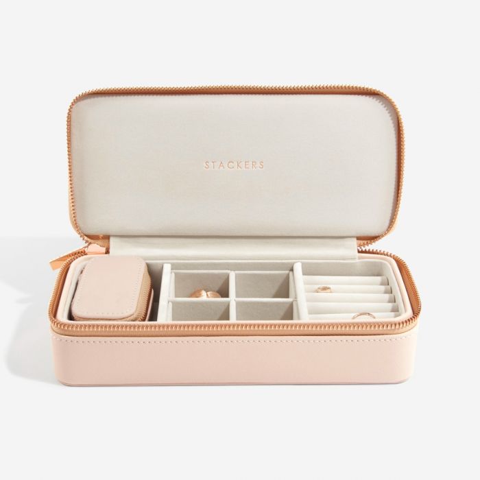 Large pink travel jewellery box with additional mini  case