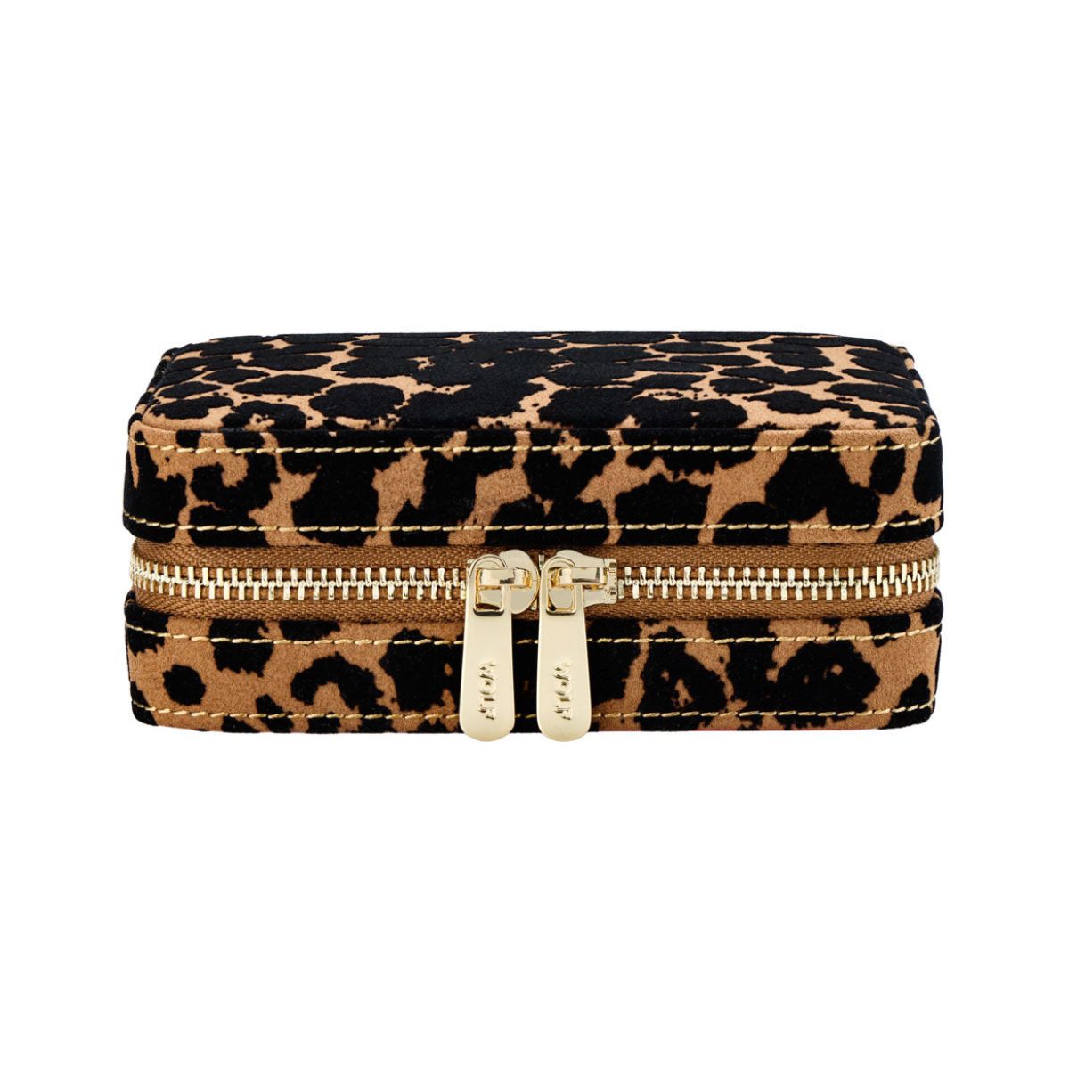 WOLF Savanna leopard print jewellery case with gold zip closure