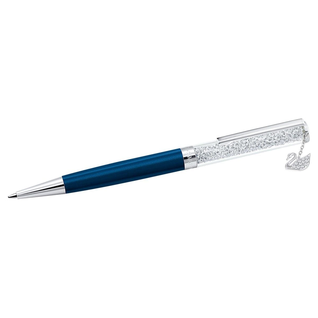 Blue Swarovski crystal ballpoint pen with a swan charm