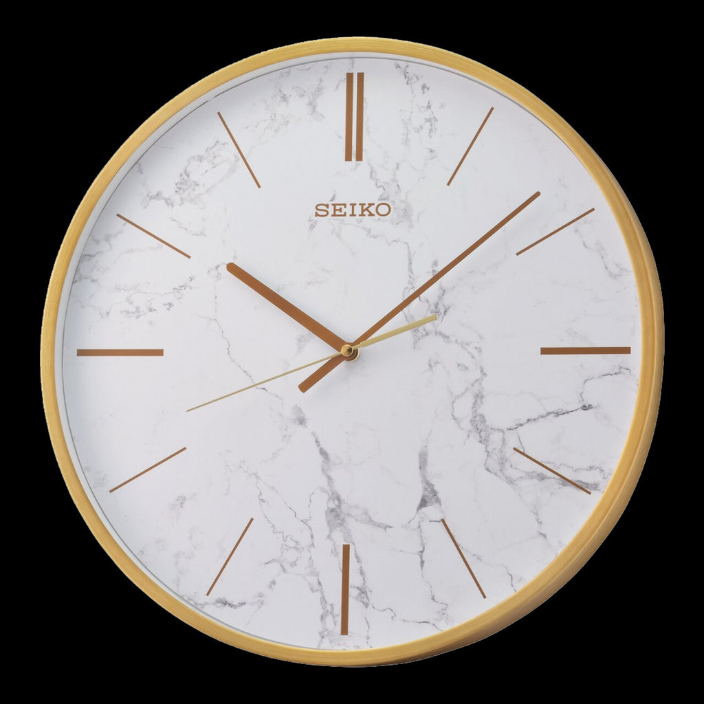 Gold Seiko wall clock with a marble dial
