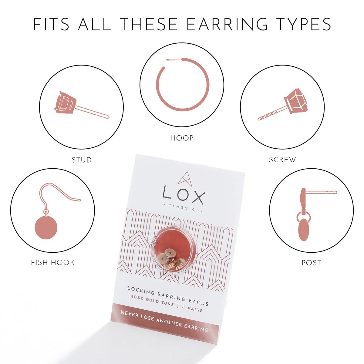 LOX Rose Tone Earring Backs | Pack Contents | Wrights Jewellers NZ