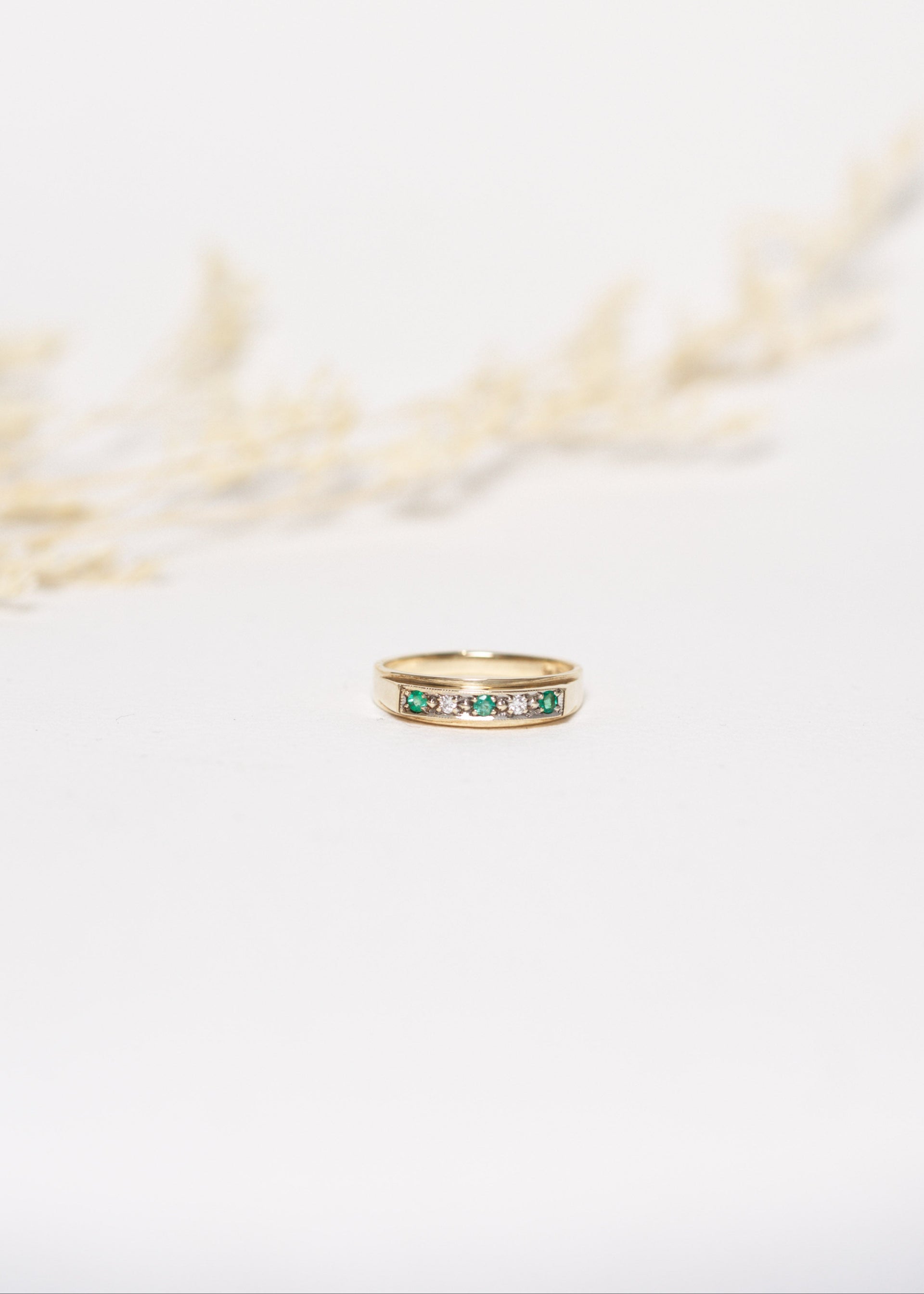 Emerald & Diamond Band  Yellow Gold