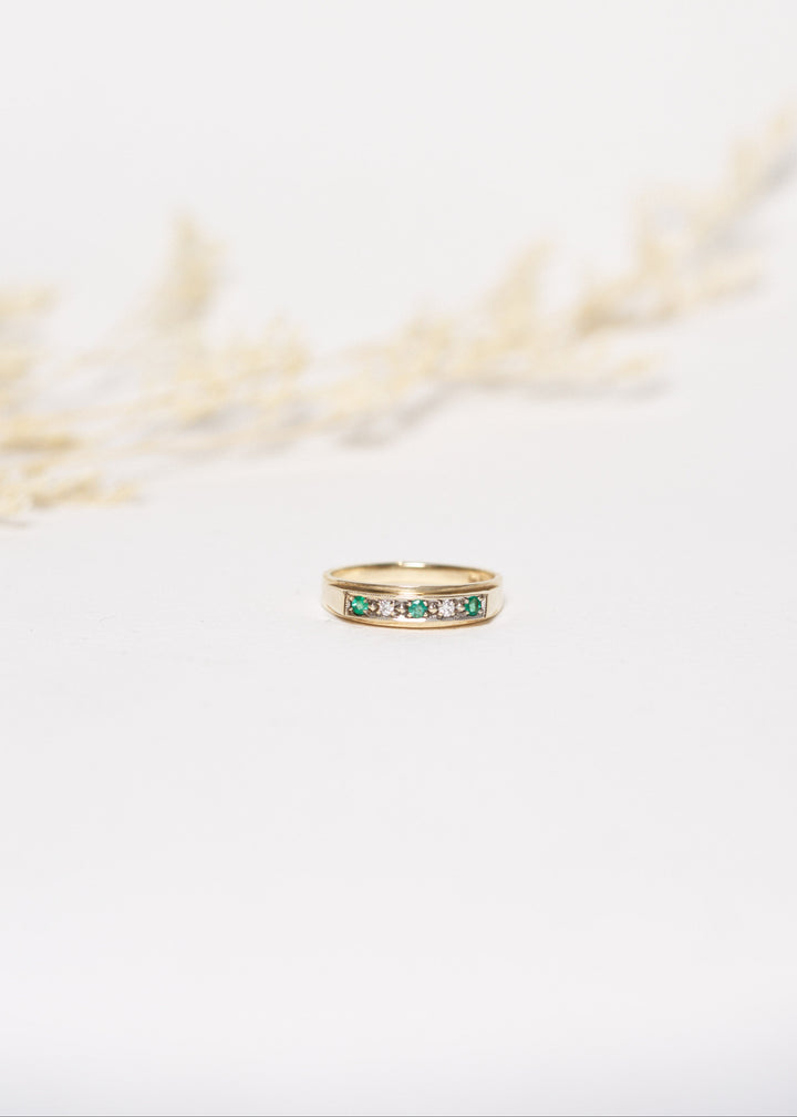 Emerald & Diamond Band  Yellow Gold