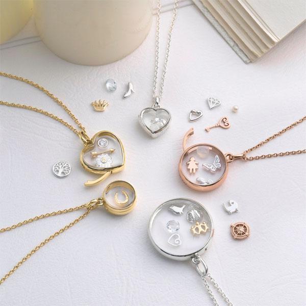 Stow glass lockets with floating charms inside