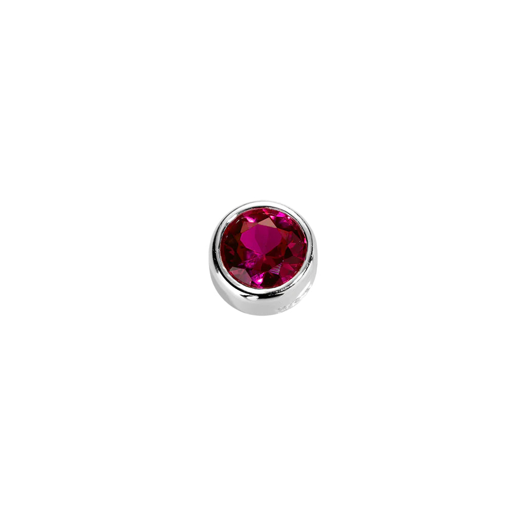 Stow charm set with a ruby cubic zirconia stone, symbolising passion and love.