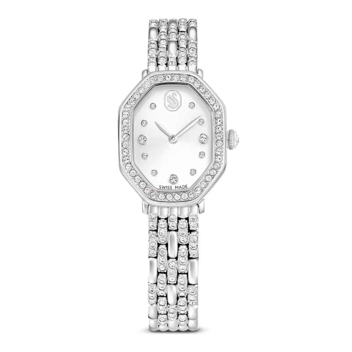 Swarovski Dextera octagon watch Inspired by the timeless elegance of the Dextera family, this 18 x 23 mm watch is uniquely crafted in Swarovski’s iconic octagon shape. Made in stainless steel, the design features a pavé bezel set with 46 crystals, and an additional crystal set within the crown.
