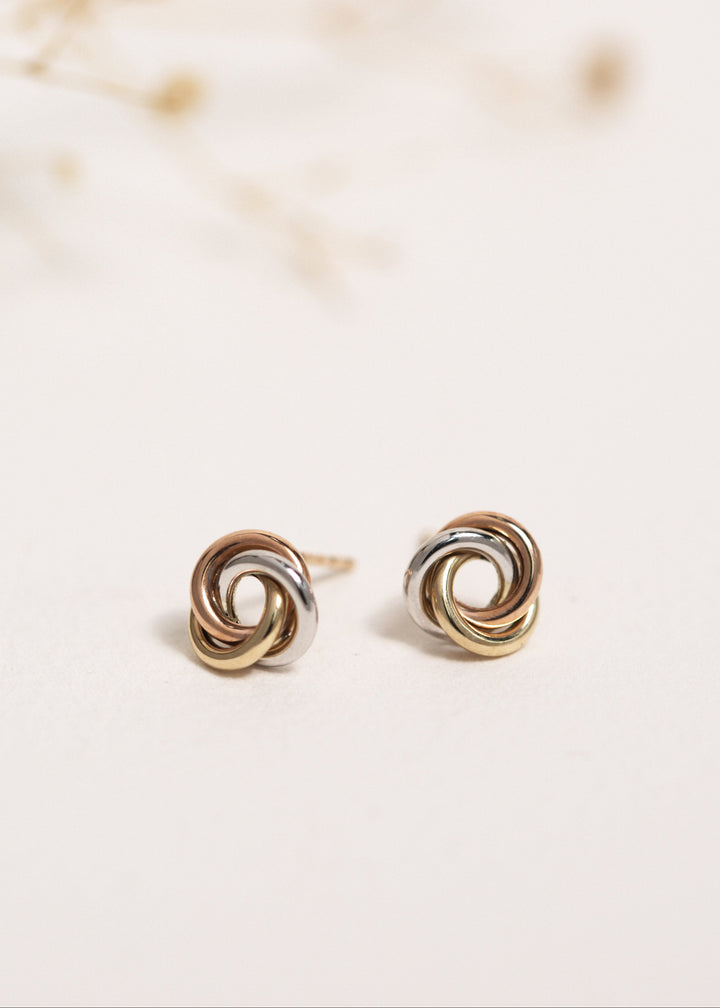 Tri Gold Knot Stud Earring